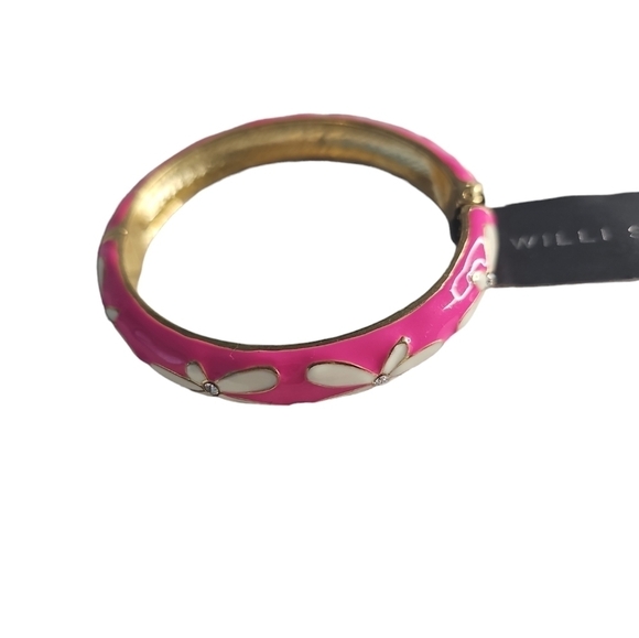 Willi Smith NWT Clamp Pink Floral Enamel and Rhinestones Bracelet - Picture 5 of 6